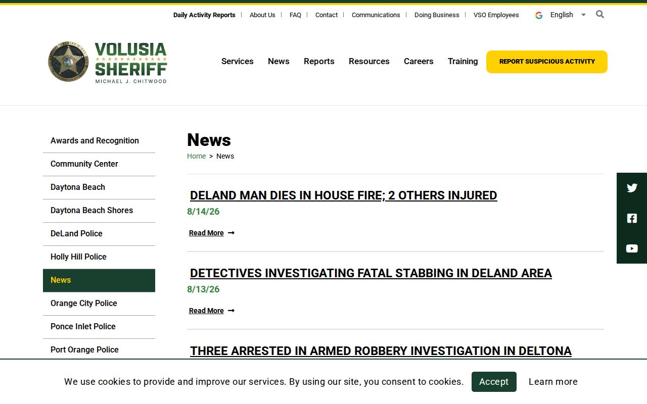 Volusia County arrest news on the official sheriff release page