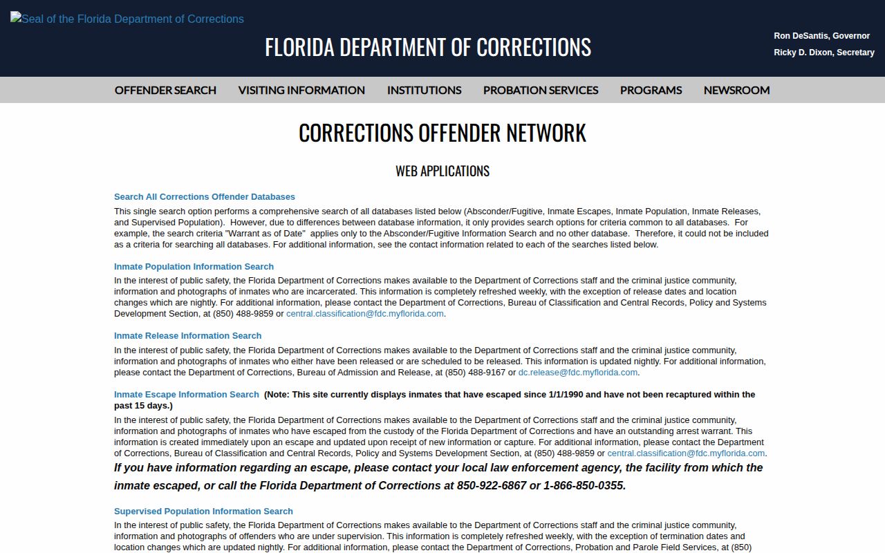 Florida corrections offender search for Volusia County custody records