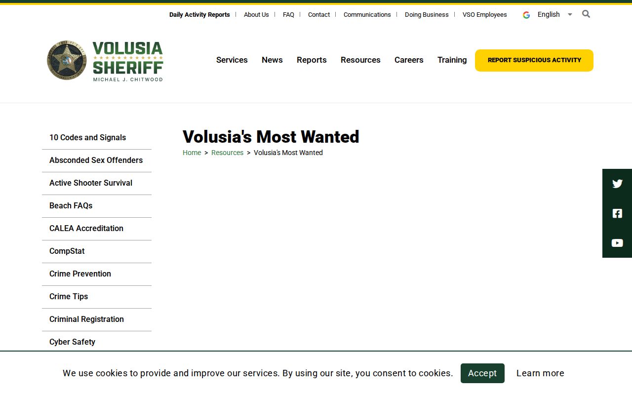 Volusia County wanted fugitives official sheriff page